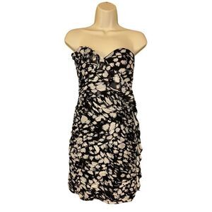 MAX & CLEO Dress “Jenny” Bodycon Mini Black Ecru Strapless Size 10